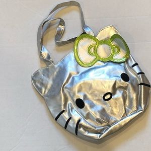 HELLO KITTY silver tote green bow